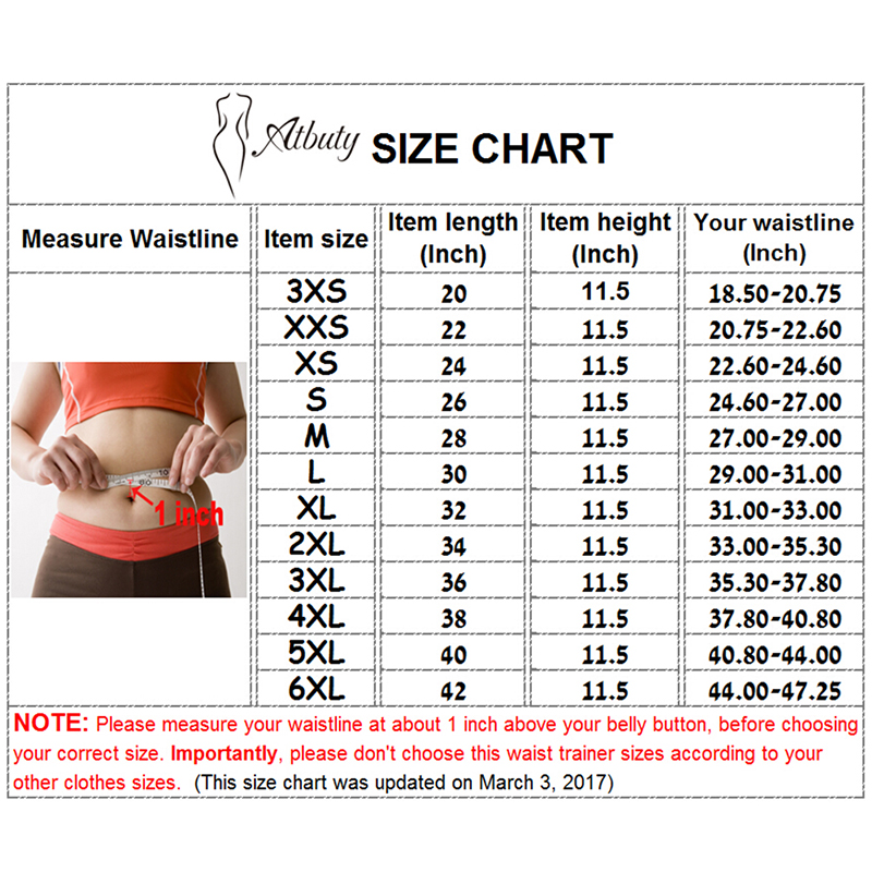 Waist Cincher Size Chart