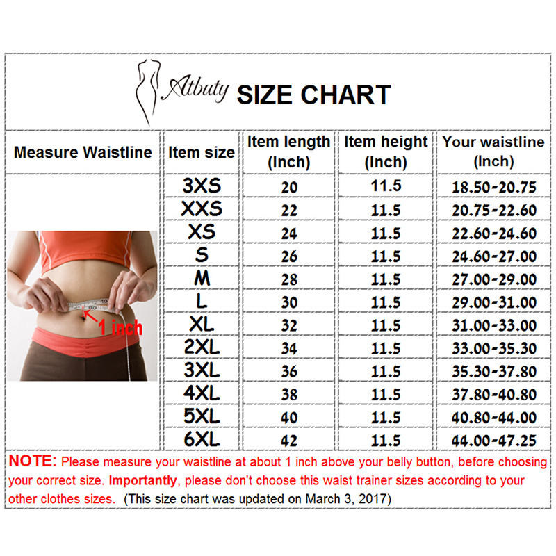Chery Waist Trainer Size Chart
