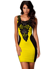 Embroide Yellow  Lace  Sexy Bodycon Dress  S.M.L.XL  MH5034