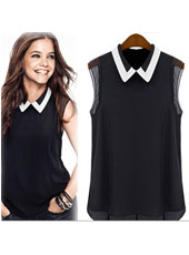Black chiffon sleeveless shirts style XS,S,M,L,XL MH8135