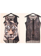 Chiffon tiger style printed sleeveless top S,M,L,XL MH8137