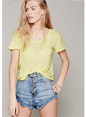 Yellow sexy losse cotton t-shirt S,M,L,XL MH8142