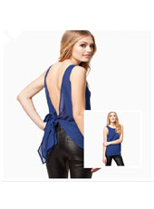 Blue sleevelss backless chiffon shirt S,M,L,XL MH8161