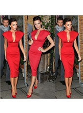 Deep V Neck Red Sleeevelss Dress S,M,L MH5216