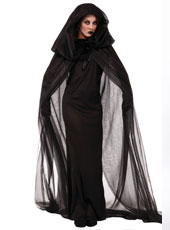 Black Full-length Dress Witch Cosplay Halloween Costume with Tulle Cloak   MH3178