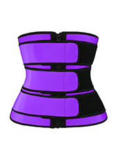 Purple Three Belt  Zipper Latex Waist Trainer MHW10001PU 