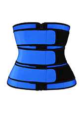 Blue Three Belt  Zipper Latex Waist Trainer MHW100001bl