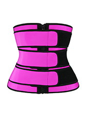 Pink Three Belt  Zipper Latex Waist Trainer MHW100001P 