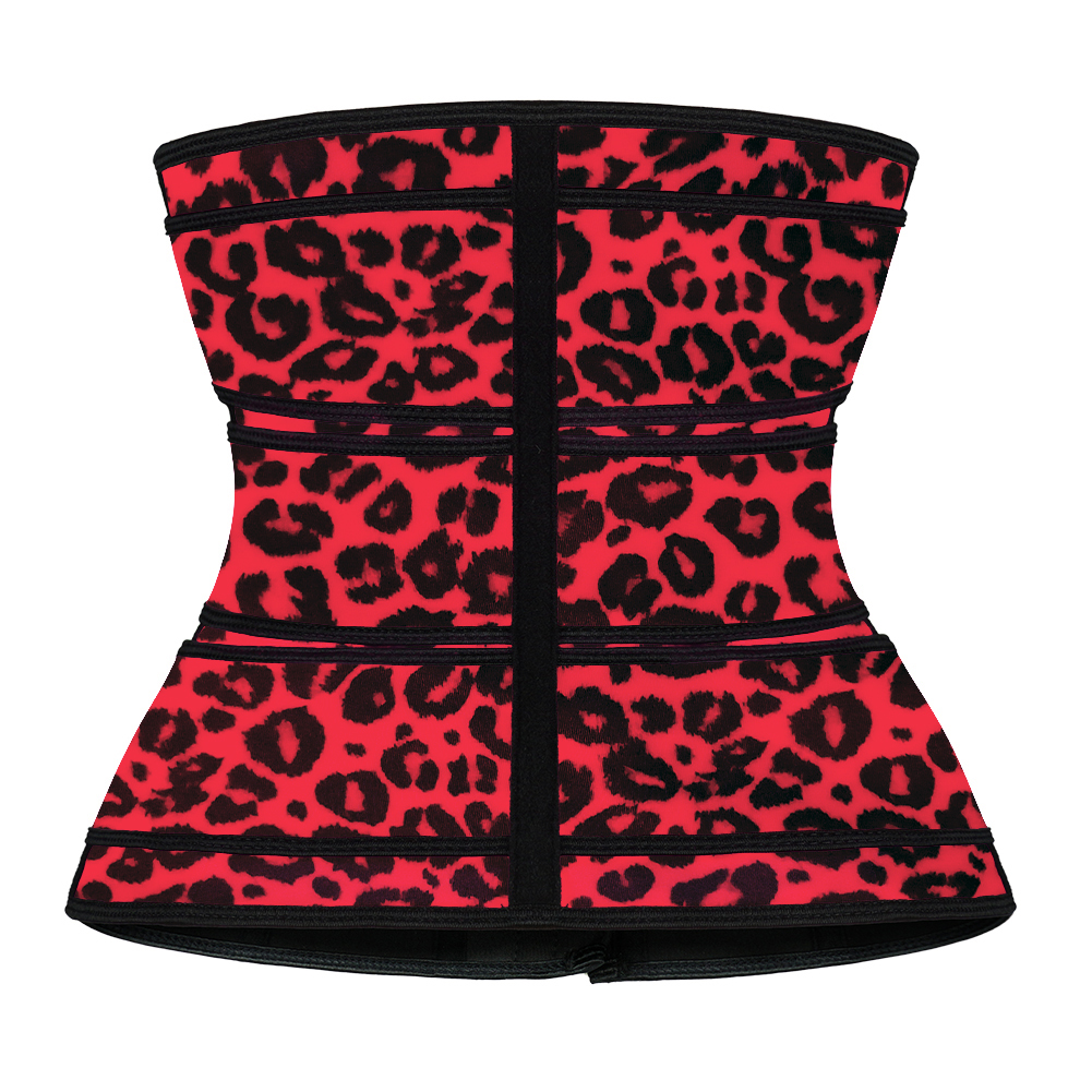 Leopard Red Latex Hooks Waist Trainer with Triple Belts MH100004RL