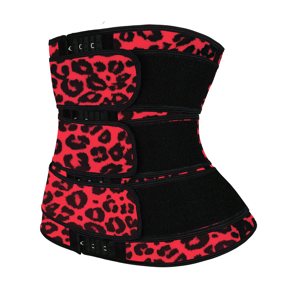 Leopard Red Latex Hooks Waist Trainer with Triple Belts MH100004RL