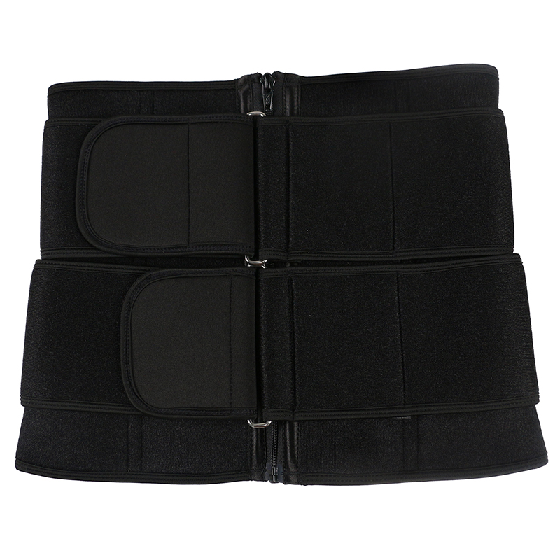 Black Neoprene Waist Trainer With Double Detachable Square-Buckle-Pulley Belts MHW100137B