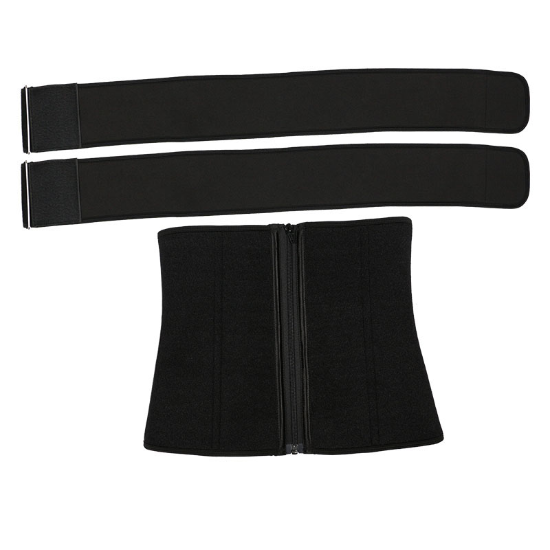 Black Neoprene Waist Trainer With Double Detachable Square-Buckle-Pulley Belts MHW100137B