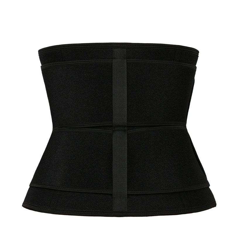 Black Neoprene Waist Trainer With Double Detachable Square-Buckle-Pulley Belts MHW100137B