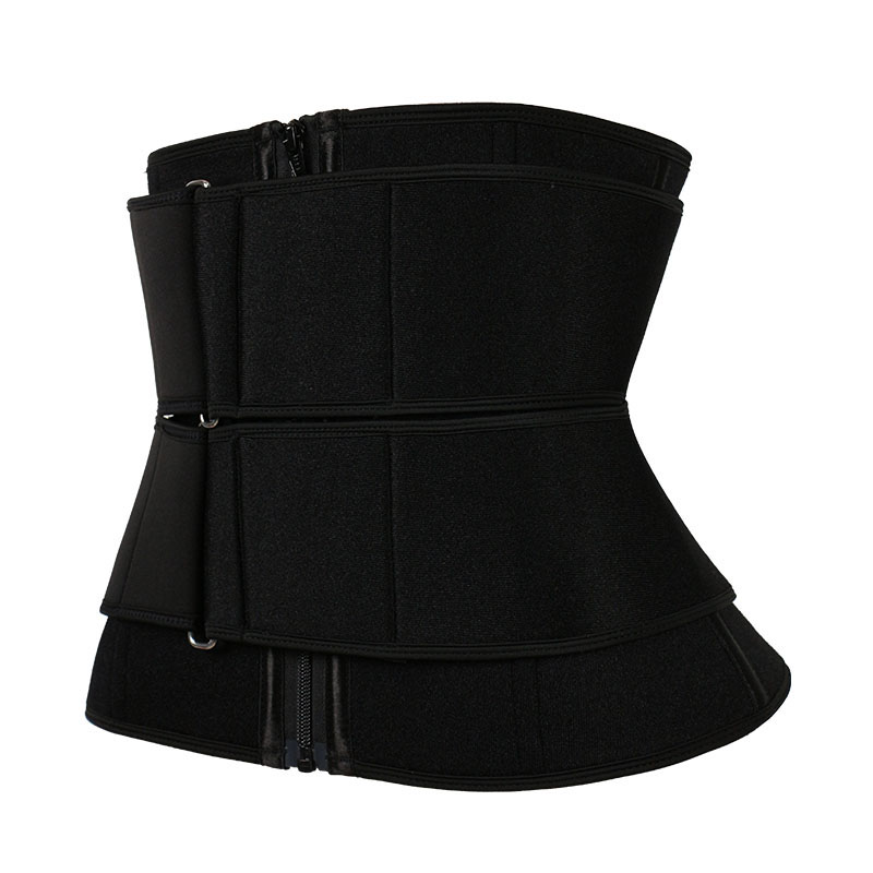 Black Neoprene Waist Trainer With Double Detachable Square-Buckle-Pulley Belts MHW100137B