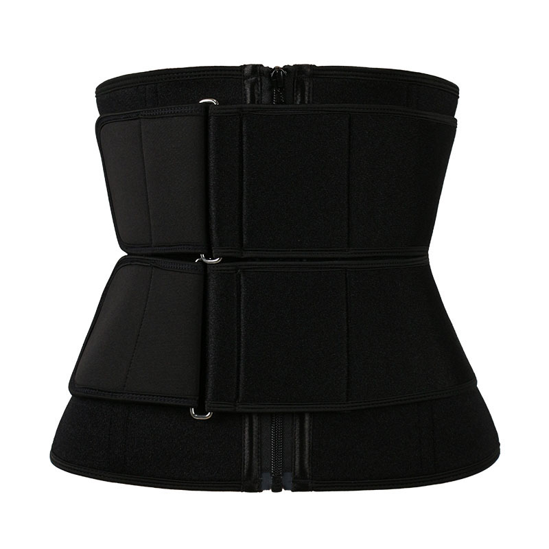 Black Neoprene Waist Trainer With Double Detachable Square-Buckle-Pulley Belts MHW100137B