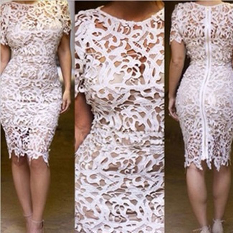 White Hollow Out Bodycon Dress S.M.L.XL MH5072