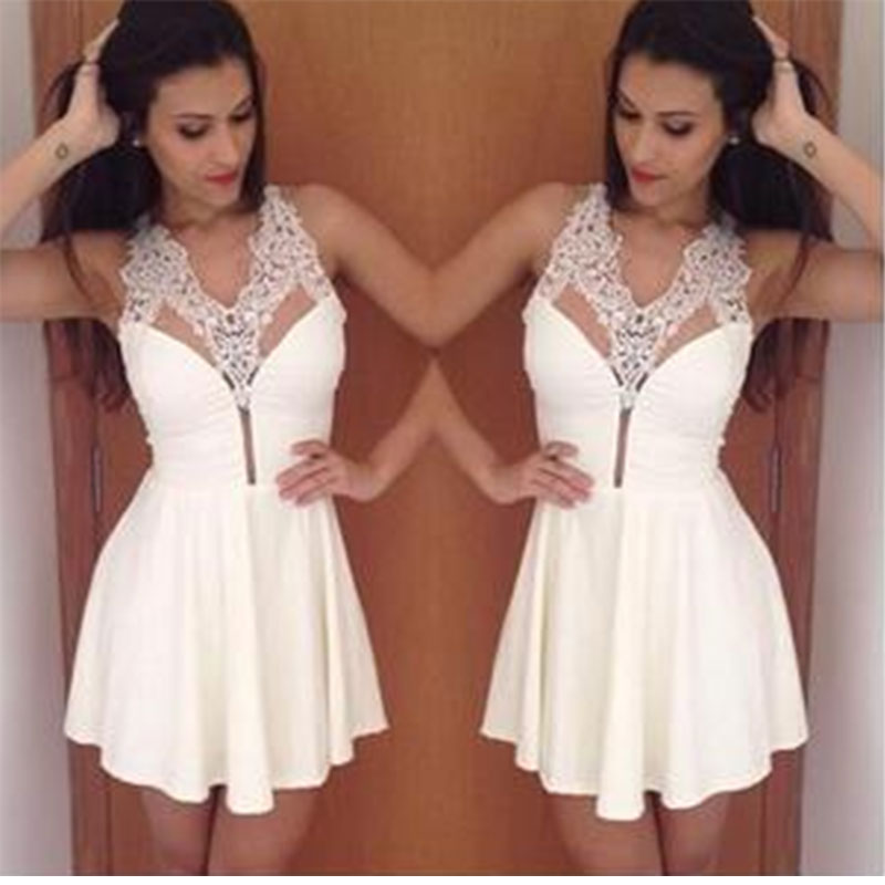  White Lace SLeeveless Dress S M L XL MH5004