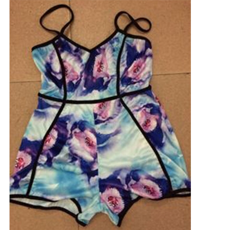 Black Strape Blue Flower Short Jumpsuit S,M,L,XL MH5244