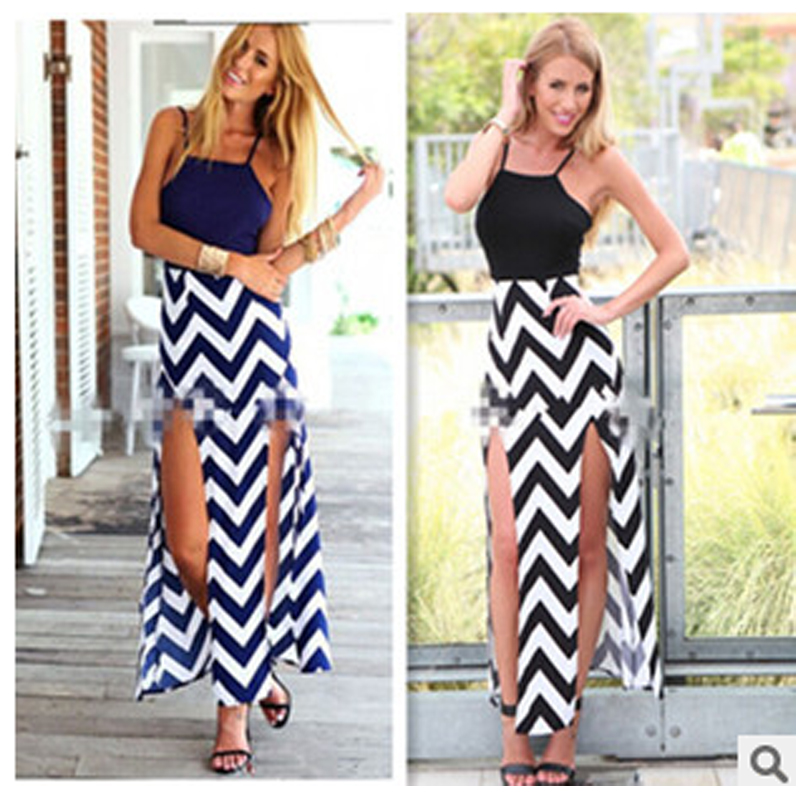Blue and Stripe Long Irregular Dress S.M.L.XL.XXL MH5023
