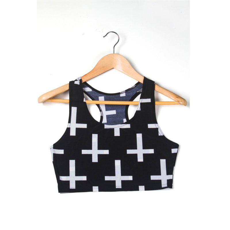 Printed 十 characteristic Sleeveless Crop Top S,M,L,XL, MH8008