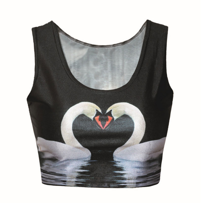 Printed Swan Style Sleeveless Crop Top MH8012