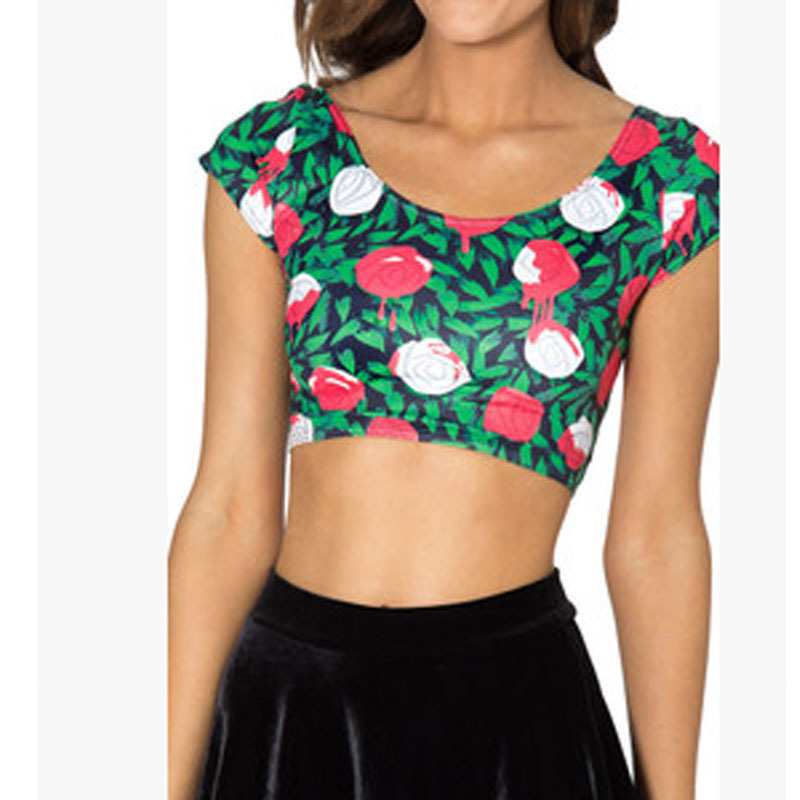 Printed Green Rose Crop Top MH8019