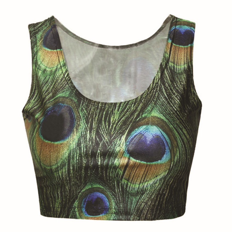  Peacock Printed Sleeveless Crop Top MH8039