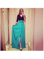 Black&Green Long Chiffon Dress S,M,L MH5092