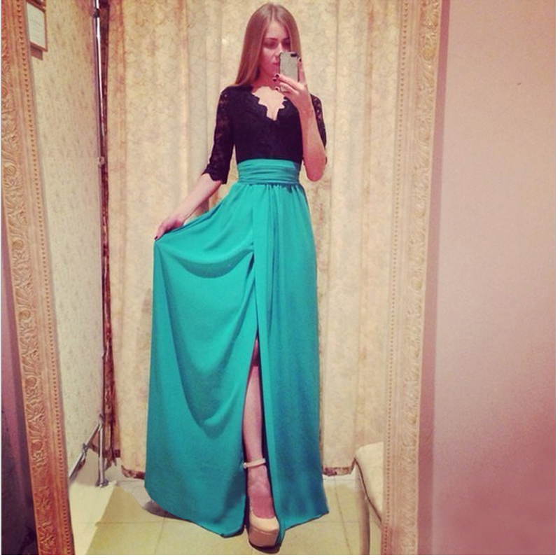 Black&Green Long Chiffon Dress S,M,L MH5092