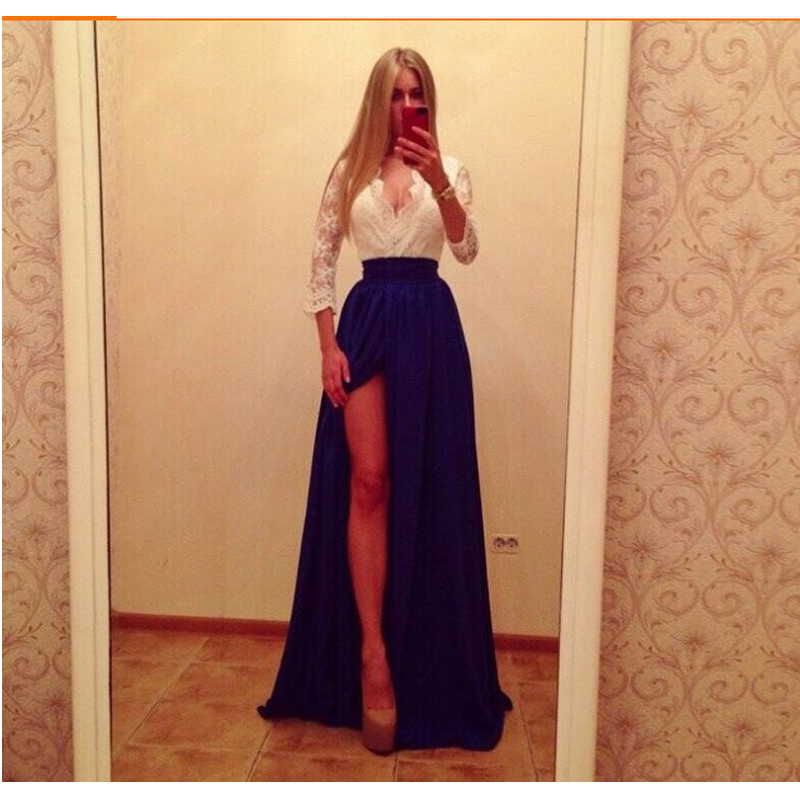 White And Black Long Chiffon Dress S,M,L MH5094