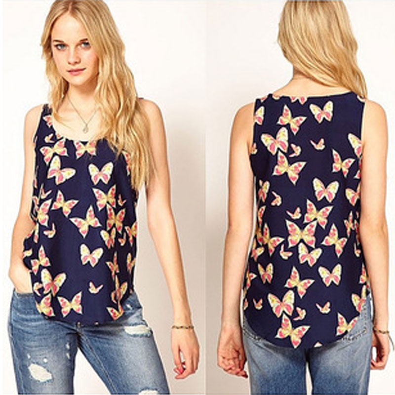chiffon butterfly sleeveless top S,M,L MH8134
