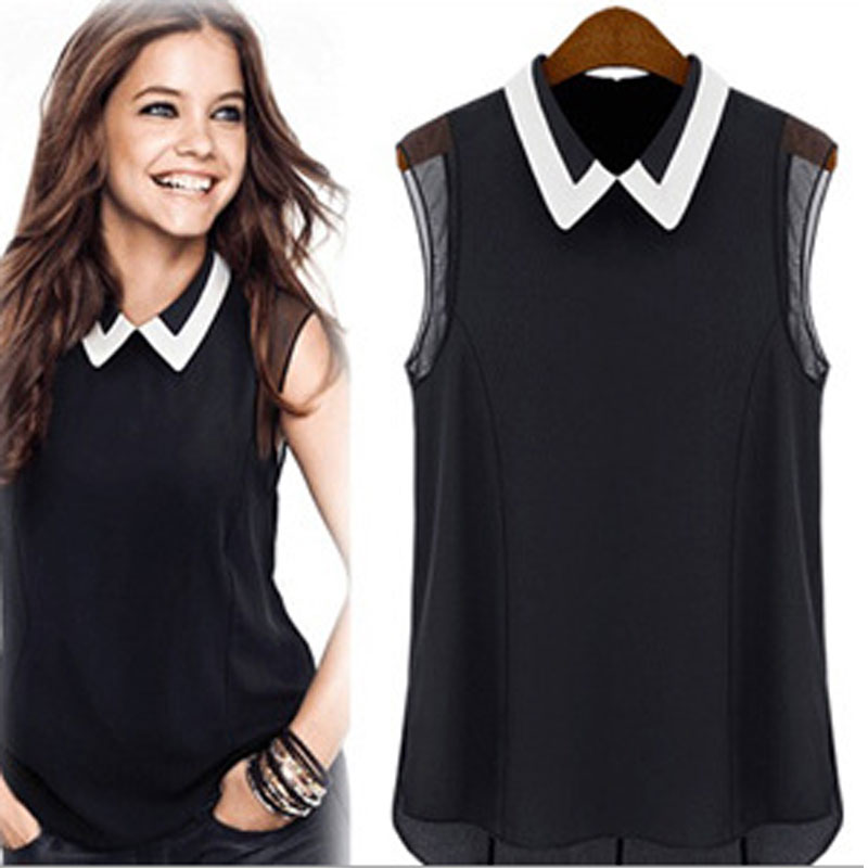Black chiffon sleeveless shirts style XS,S,M,L,XL MH8135