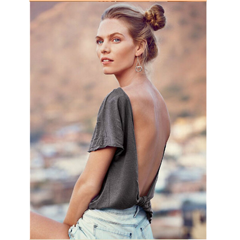 Grey sexy loose cotton t-shirt S,M,L,XL MH8141
