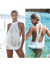  White sleeveless lace backless T-shirt S,M,L,XL MH8143