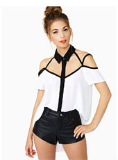 Chiffon hollow off shoulder shirt M,L,XL MH8145