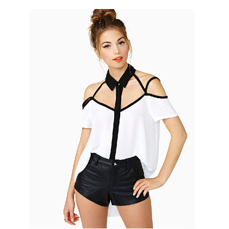 Chiffon hollow off shoulder shirt M,L,XL MH8145