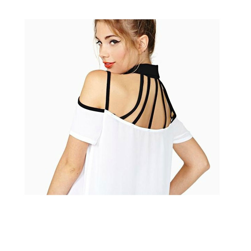 Chiffon hollow off shoulder shirt M,L,XL MH8145