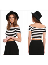 Black short sleeve stripped short top S,M,L,XL,XXL MH8148