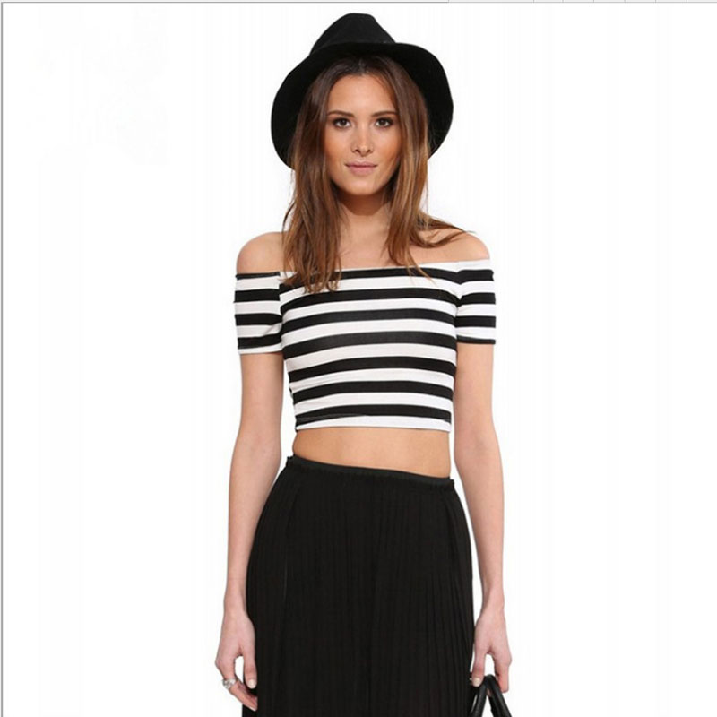 Black short sleeve stripped short top S,M,L,XL,XXL MH8148