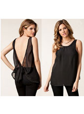 Black backless chiffon sleeveless shirt S,M,L,XL MH8163
