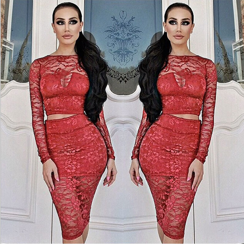 Red Two Pcs Bodycon Dress S.M.L MH5112