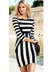 Long Sleeve Strippe Bodycon Dress M,L,XL MH5116
