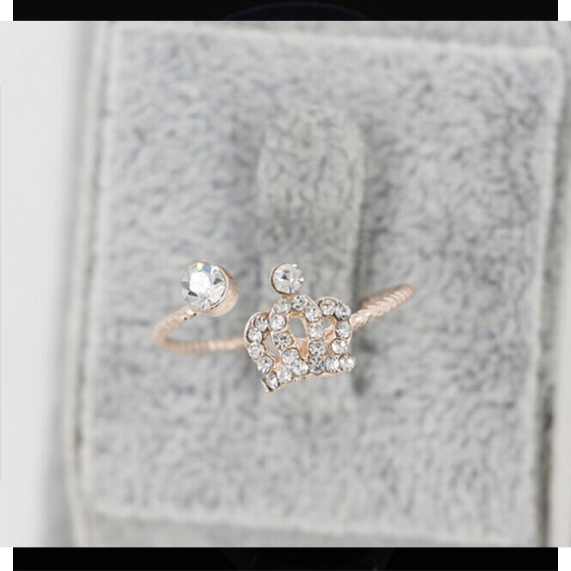 Rhinestone Beautiful Crown Style Open Ring MH9025