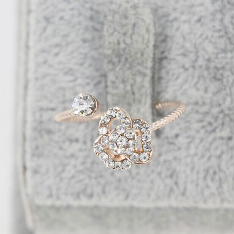 Rhinestone Beautiful Flower Mask Style Open Ring MH9028