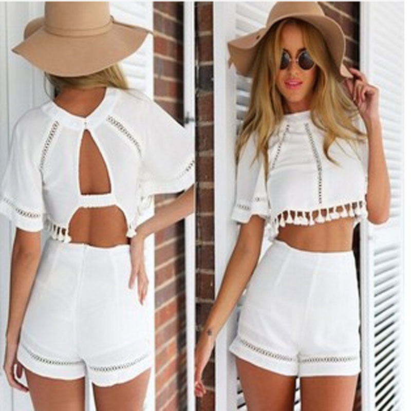 White Two PcS Tassels Shorts XS,S,M,L,XL MH5253