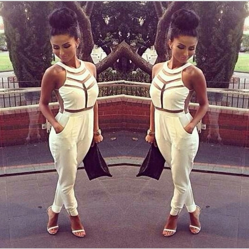 White Sleeveless Jumpsuits S-L MH5264