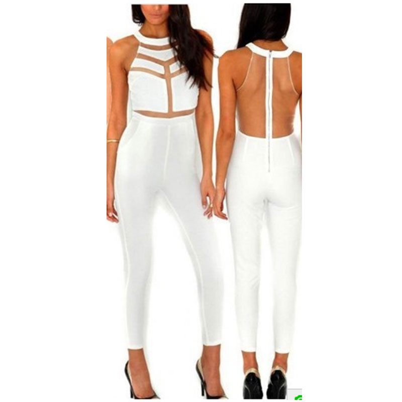White Sleeveless Jumpsuits S-L MH5264
