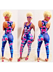 Sexy Blue Printed vest Jumpsuits S-L MH5265 