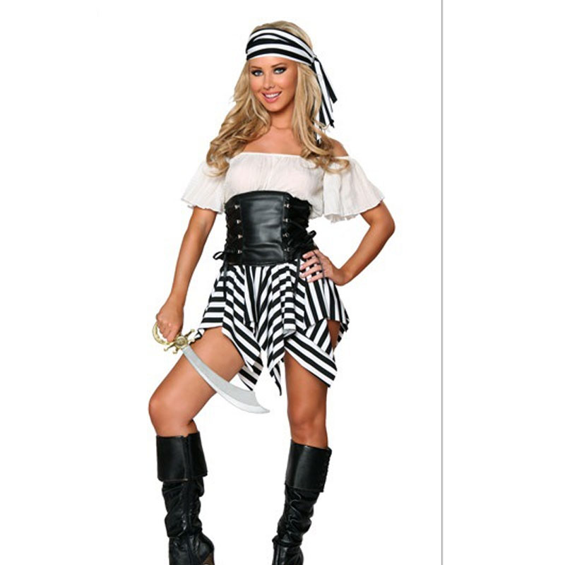 White Stripped Pirate Costume MH3091
