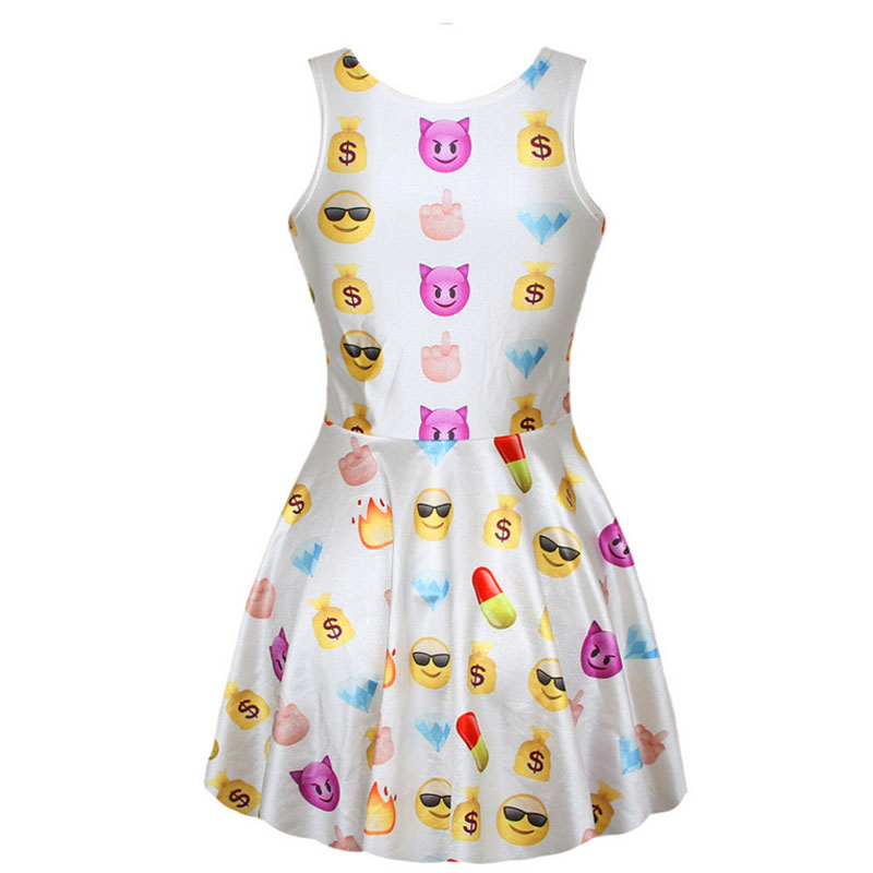 	 Lovely white sleeveless Bodycon dress with emojo print MH5243